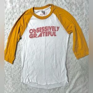 THE LIGHT BLONDE Obsessively Grateful 3/4  Sleeve Tee - White and Burnt Orange